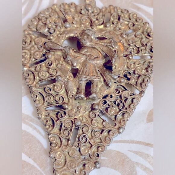 Peruvian Art Brooch Pin Ethnic 3.5” Gorgeous - Picture 2 of 5